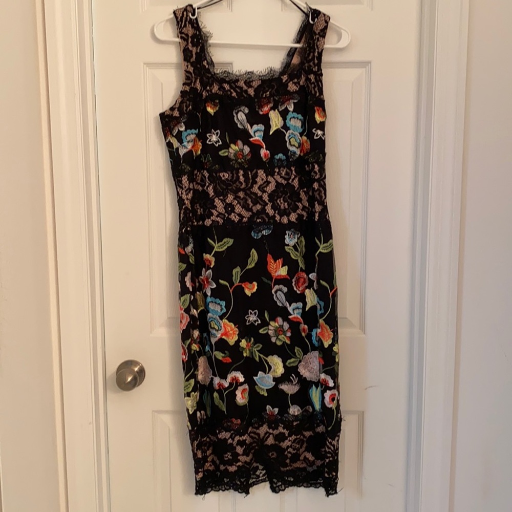 Black Floral Lace Midi Dress